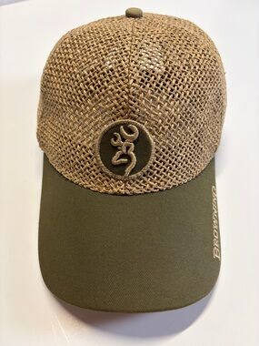 Browning Buckmark Tan Straw Mesh Adjustable Baseball Cap Hat OS